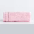 Serviette de visage en coton rose avec texture éponge et bordure décorative tissée - 35*75cm / Rose
