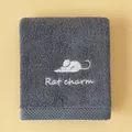 Dark grey long-staple cotton towel featuring a minimalist white rat charm embroidery - Rat(Rat charm) / Face Towel (75x35cm) / Gray