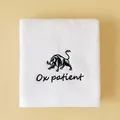Premium soft white cotton face towel featuring a black bull embroidery and Ox patient text. - Ox(Ox patient) / Face Towel (75x35cm) / White