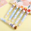 Creative 10-color retractable ballpoint pens with cartoon food toppers and plaid patterns - Food Themed Multi Color Ballpoint Pen