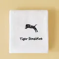 White cotton towel with black tiger embroidery and elegant Tiger Sensitive text - Tiger(Tiger Sensitive) / Face Towel (75x35cm) / White