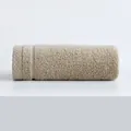 Thick khaki cotton towel roll featuring textured loop fabric and decorative grid borders - 70*140cm / Brown