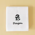 White soft cotton face towel featuring a detailed black dragon embroidery and Dragon text - Dragon(Dragon) / Face Towel (75x35cm) / White