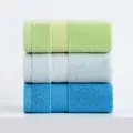 Three-piece absorbent cotton towel set in green, grey, and blue with herringbone pattern - 34x74cm / Green and Gray and Blue