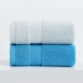 Soft cotton towels in light grey and bright blue with elegant herringbone band - 34x74cm / Gray and Blue