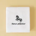 Soft white premium cotton towel with black horse embroidery and diamond weave border - Horse(Horse popular) / Face Towel (75x35cm) / White