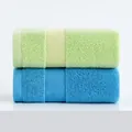 Soft cotton towel set in light green and sky blue with elegant herringbone pattern - 34x74cm / Green and Blue