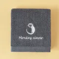 Dark grey long-staple cotton towel with white monkey embroidery and woven texture - Monkey(Monkey clever) / Face Towel (75x35cm) / Gray