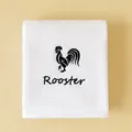White thick cotton towel featuring a vivid black rooster embroidery and waffle texture - Rooster(Rooster) / Face Towel (75x35cm) / White