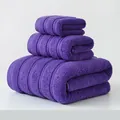 Set da 3 pezzi di asciugamani in cotone viola con asciugamano viso e teli da bagno - Asciugamano Mani Asciugamano Viso e Telo Mare / Blu Violetto