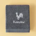 Dark grey cotton towel with white rooster embroidery and dense terry texture - Rooster(Rooster) / Face Towel (75x35cm) / Gray