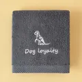 Soft dark grey cotton towel with white dog embroidery and Dog loyalty text detail - Dog(Dog loyalty) / Face Towel (75x35cm) / Gray