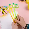 Lot de 4 stylos gel ananas jaunes avec paillettes mobiles et motifs de dessins animés - Style Paillettes Ananas