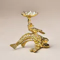 Golden fishbone bird base stand with flower tray for crystal balls and minerals - Gold
