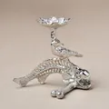 Silver metal fish bone and bird stand for crystal balls and mineral stones - Silver