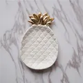 Golden and white pineapple ceramic jewelry tray with textured surface detail - Gold White