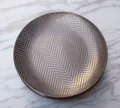 Brown ceramic plate set with white herringbone patterns and a golden metallic finish - Type B Minimum Order Of 2 Pieces Per Type