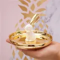Nordic ceramic rabbit jewelry tray in gold finish for ring and earring storage - White Rabbit Gold Tray