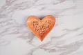 Heart-shaped coral ceramic jewelry tray with gold edge and Besties script text - Orange Heart