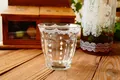 Vintage style glass water cup featuring white lace patterns and polka dots for home use - Lace Polka Dot Cup