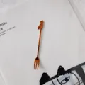 Cute Japanese style cat dessert fork in rose gold stainless steel for sweets - Fork / Rose Gold