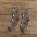 Retro Japanese style dark camel crew socks with cute cat silhouettes and red hearts - One Size / Coffee