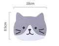 Gray and white cartoon calico cat silicone coaster with face details and dimensions - Grey Cat Type A