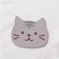 Cute purple silicone cat face coaster with non-slip heat insulation for table mats - Grey Cat Type B
