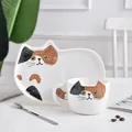 Calico cat ceramic coffee cup and saucer set with a matching metal long spoon - Cup Saucer And Spoon / Calico Cat