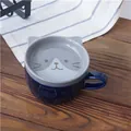 Tazza in ceramica blu scuro con coperchio a orecchie di gatto e motivi in rilievo - Tazza Con Coperchio / Gatto grigio