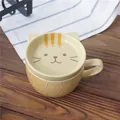 Tazza in ceramica gialla stile giapponese con coperchio e graziosi motivi di gatto - Tazza Con Coperchio / Gatto Tigrato Arancione