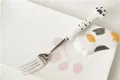 Fourchette mignonne en acier inoxydable avec manche en céramique en forme de patte de chat - Manche Blanc Points Noirs Fourchette