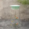 Carafe en verre avec motifs de roses roses et couvercle vert menthe - Rose