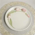 Ceramic plate with 3D tulip embossed design in creamy white finish for elegant dining - Round Disc / Pink