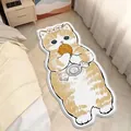 Cute cartoon orange and white cat shaped bedside rug with a soft plush texture - 60x40cm / Foodie Kitten
