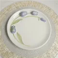 White ceramic plate with 3D purple tulip flower relief and green leaves decoration - Round Disc / Purple