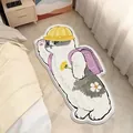 Cute gray and white cartoon cat rug with yellow hat and purple backpack on wooden floor - 60x40cm / Purple Bag Cat