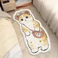 Cute orange and white cartoon cat indoor rug with fluffy plush texture in a bedroom setting - 60x40cm / Bowknot Cat