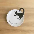 Japanese style white ceramic cat dessert plate with black tail handle and silhouette - Small Dish