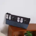 Japanisches Glückskatzen-Federmäppchen aus Denim mit Doppel-Reißverschluss-Design - Schwarz