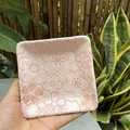 Japanese style square ceramic sakura plate in light pink with embossed flower patterns - Pink Sakura Small Square Plate