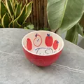Japanese style red ceramic elephant bowl with apple relief and underglaze hand-painted design - Small Bowl