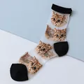 Transparente Netzsocken mit Katzenmuster sowie schwarzen Abschlüssen an Zehen und Ferse - Schwarz