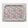 Rectangular penguin-themed gray tray with pink and blue polka dots for snacks - Pink Polka Dot