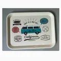 Rectangle serving tray featuring vintage California surf camp illustration and artwork - Type A Vintage Car