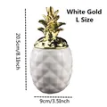 Pot de rangement ananas blanc en céramique avec couvercle doré, taille L (20,5 cm) - L / Or blanc