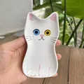 Salsa in ceramica stile giapponese con design gatto carino e occhi eterocromi - Gatto Bianco Seduto