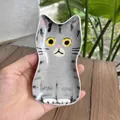 Piattino per salsa giapponese in ceramica a forma di gatto grigio tenuto in mano - Gatto Tigrato Grigio Seduto
