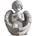 Statua di angelo in preghiera in resina bianca con ali dettagliate e finitura opaca morbida - Portacandela Angelo (013)