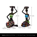 Set of 2 African vintage resin woman statues for candle holders with colorful tribal patterns - Green and Blue Clothing Combination(RRW003)